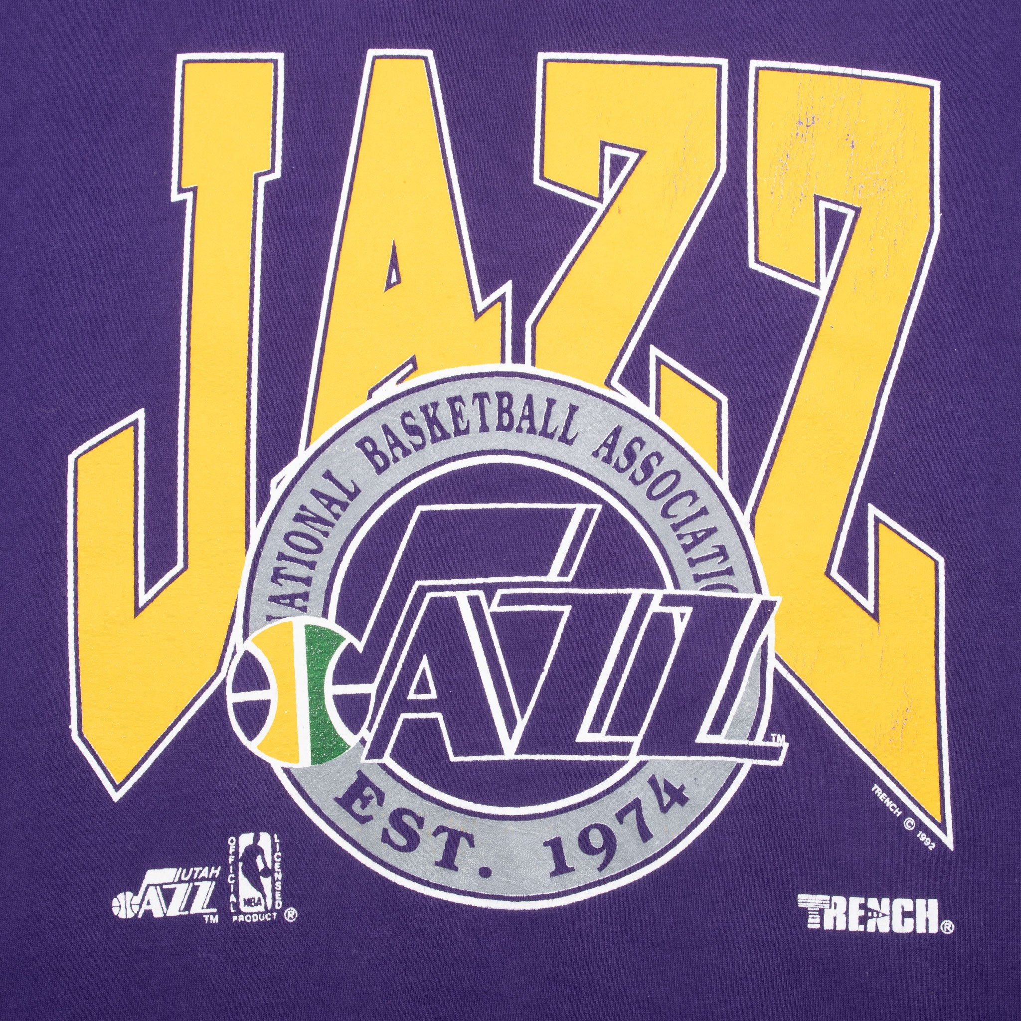 Vintage Nba Utah Jazz 1992 Tee Shirt Size Large Made In Usa With Single Stitch Sleeves