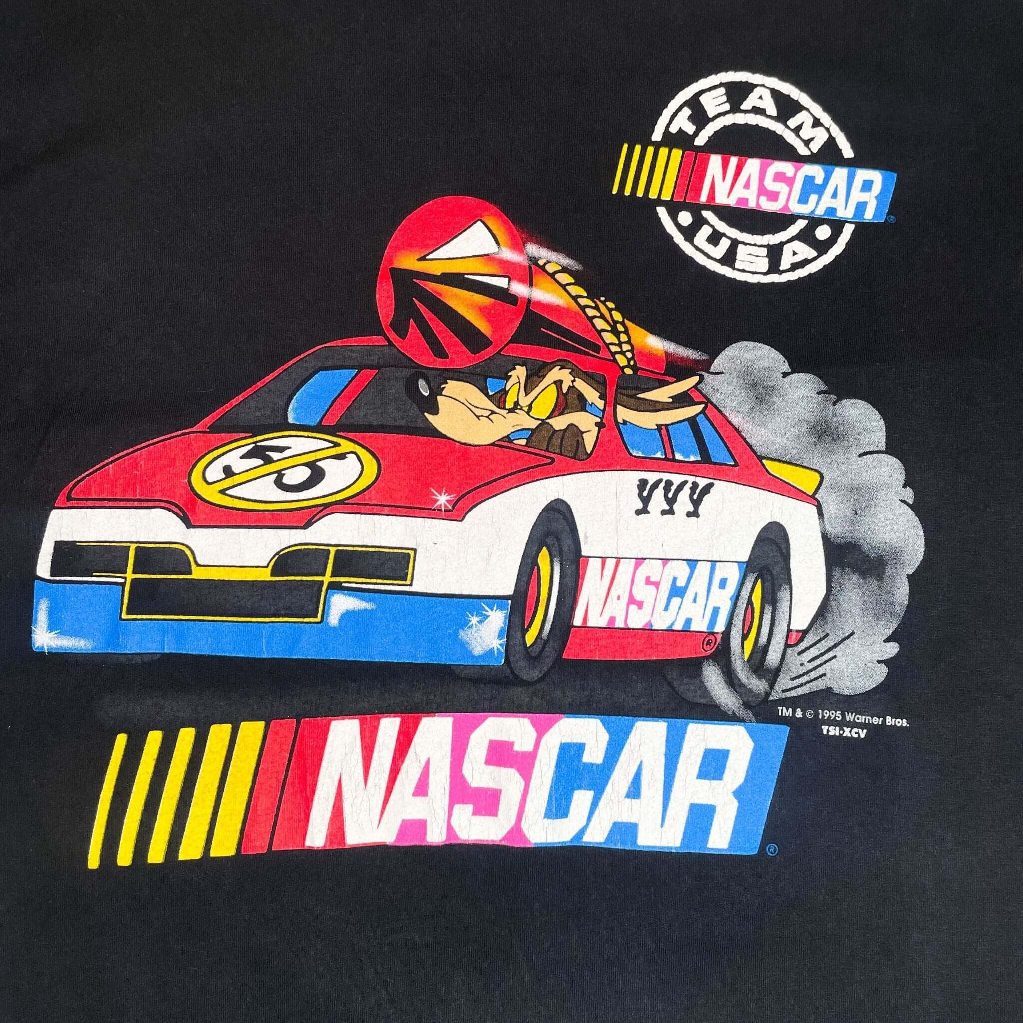 Vintage Nascar Team USA Looney Tunes Vil Coyote Tee Shirt Size XL