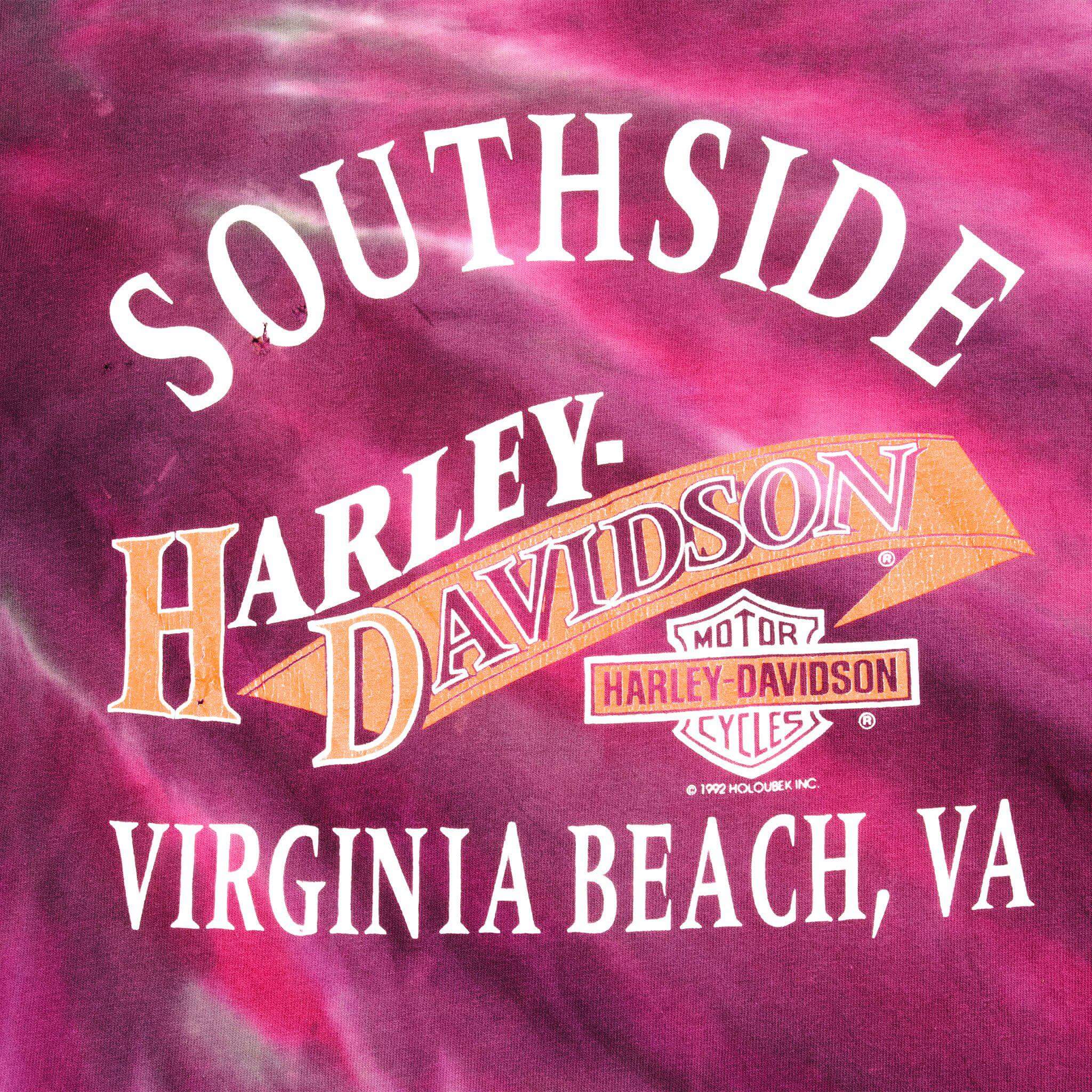 Vintage Tie Die Harley Davidson Tee Shirt "Southside Virginia Beach" By Holoubek Size Large Made In USA.