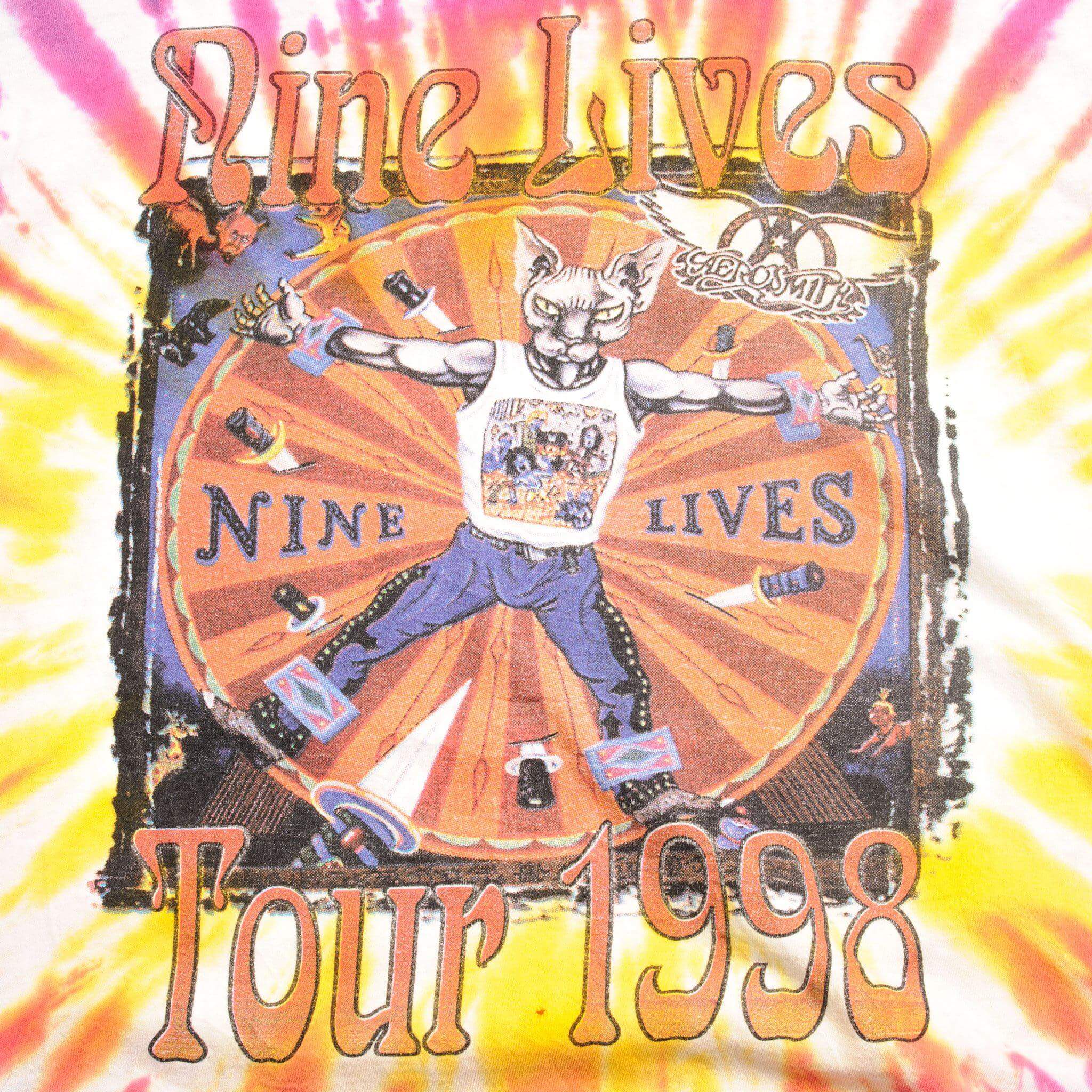 Vintage Aerosmith Nine Lives Tour Tie Dye Tee Shirt 1998 Size Large Made In USA.


