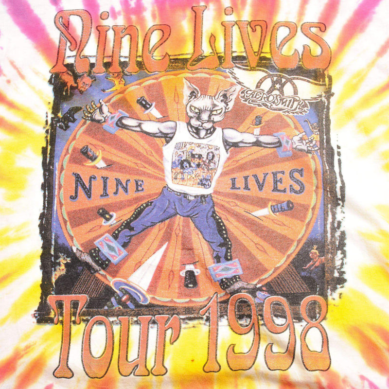 VINTAGE TIE DYE AEROSMITH NINE LIVES TOUR TEE SHIRT 1998 SIZE LARGE MADE IN USA