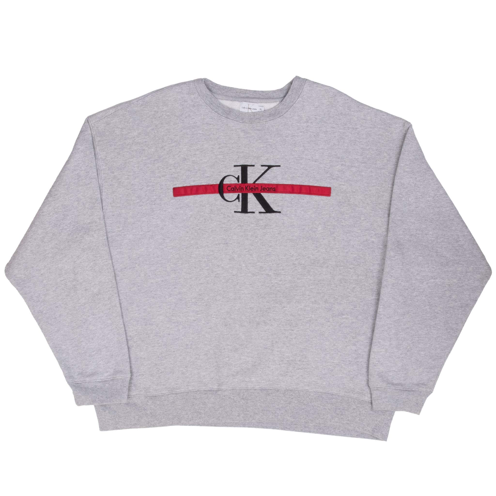 Vintage Calvin Klein Embroidered Grey Sweatshirt 1990S Size XL Made In Usa
