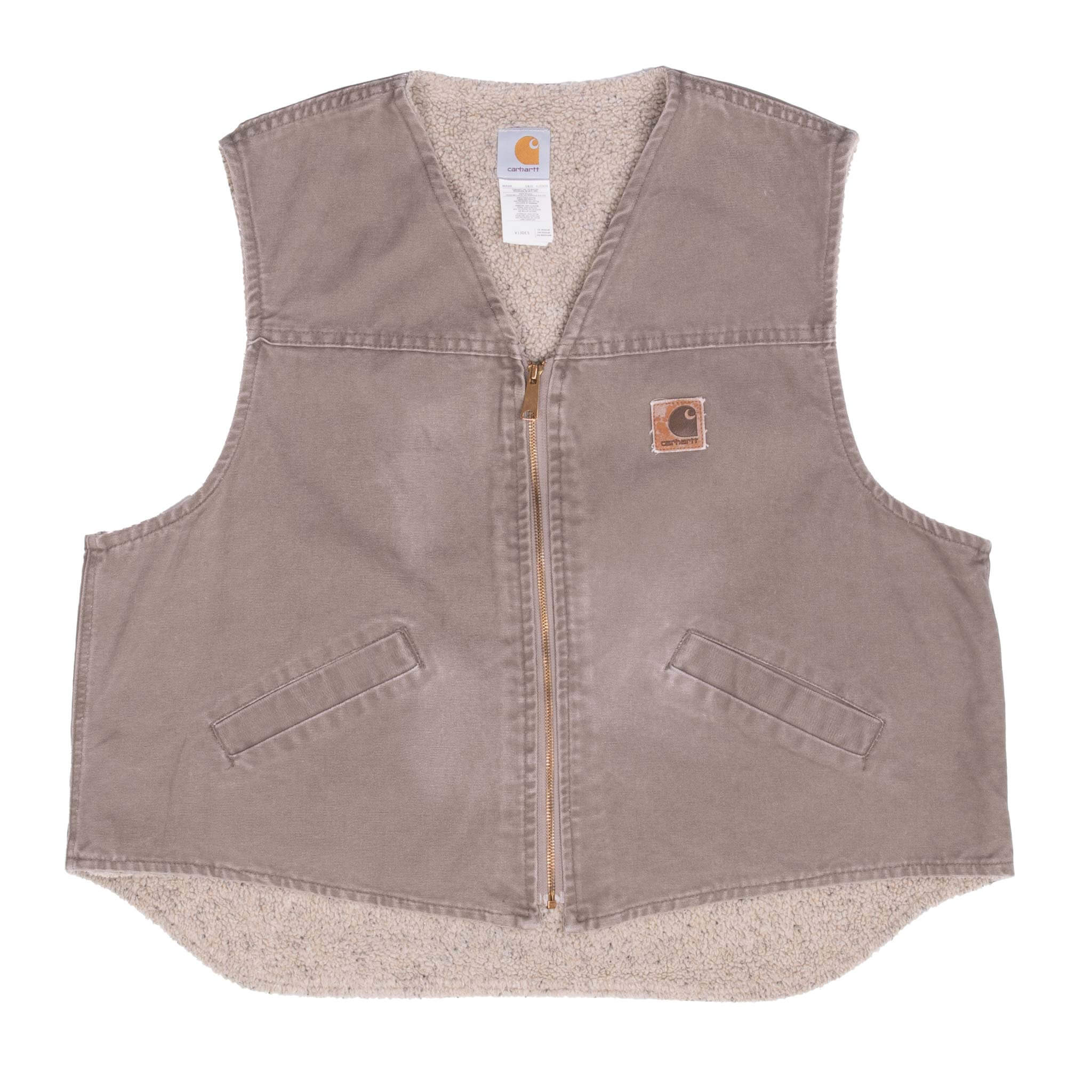 Vintage Carhartt Sherpa Lined Beige Vest Jacket V13DES Size 2XL