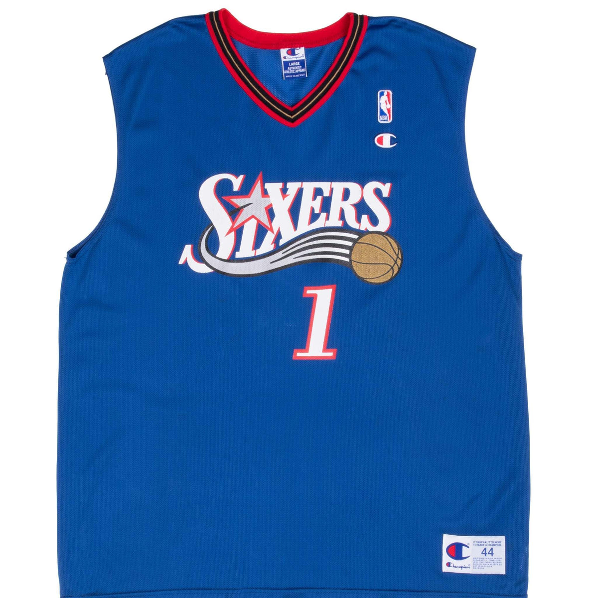 VINTAGE CHAMPION NBA 76ERS #1 JERSEY LATE 1990S SIZE LARGE