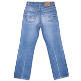 Beautiful Indigo Levis 517 Boot Cut Jeans 1980s with Medium Blue Wash With Beautiful Whiskers.

Size on tag 32X33 actual Size 31x31

Back Button #104