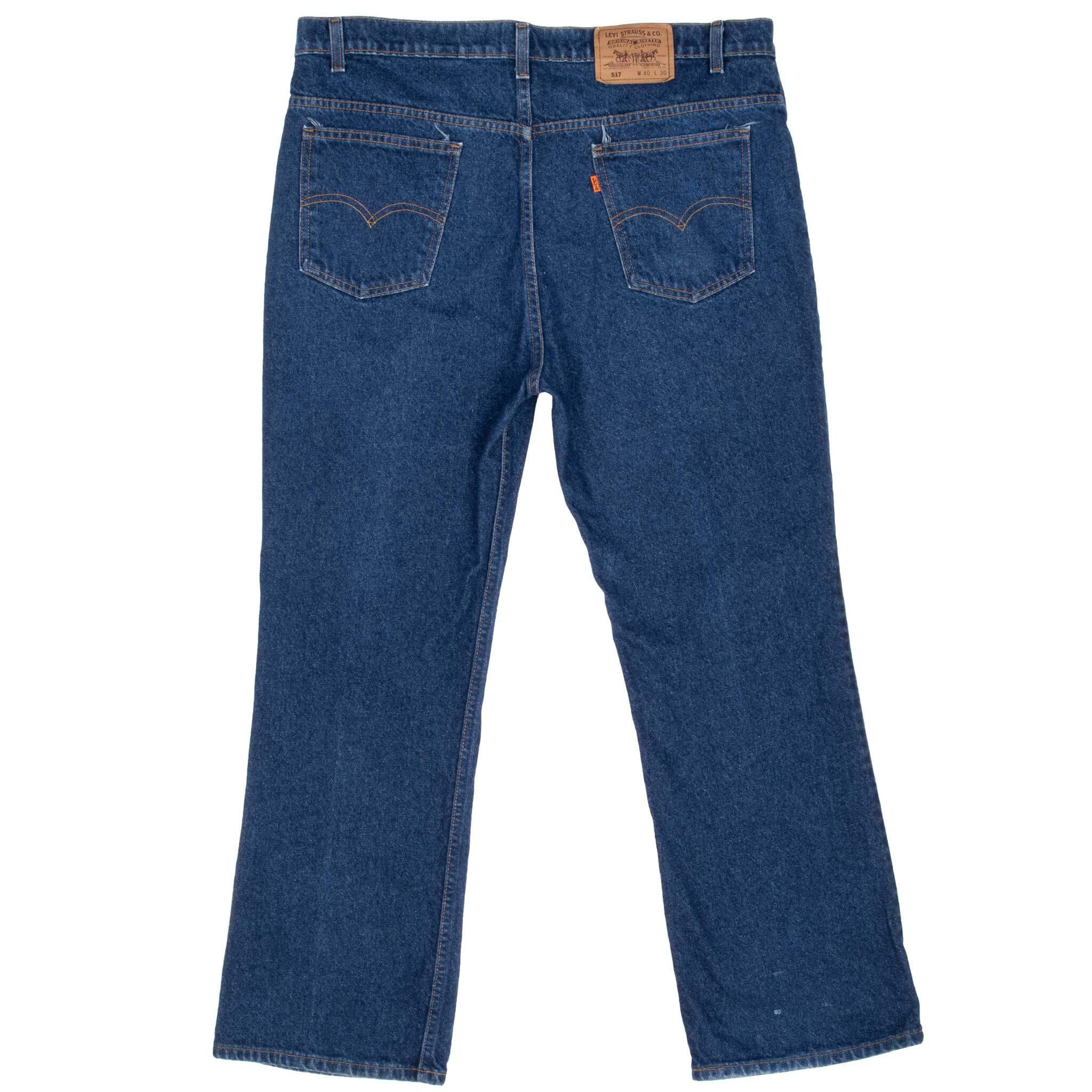 Vintage Levis 517 Orange Tab Indigo Jeans Boot Cut Size 39X30 Made In Usa, early 80s

Size on tag 40X30 actual Size Is 39X30

Back Button #530