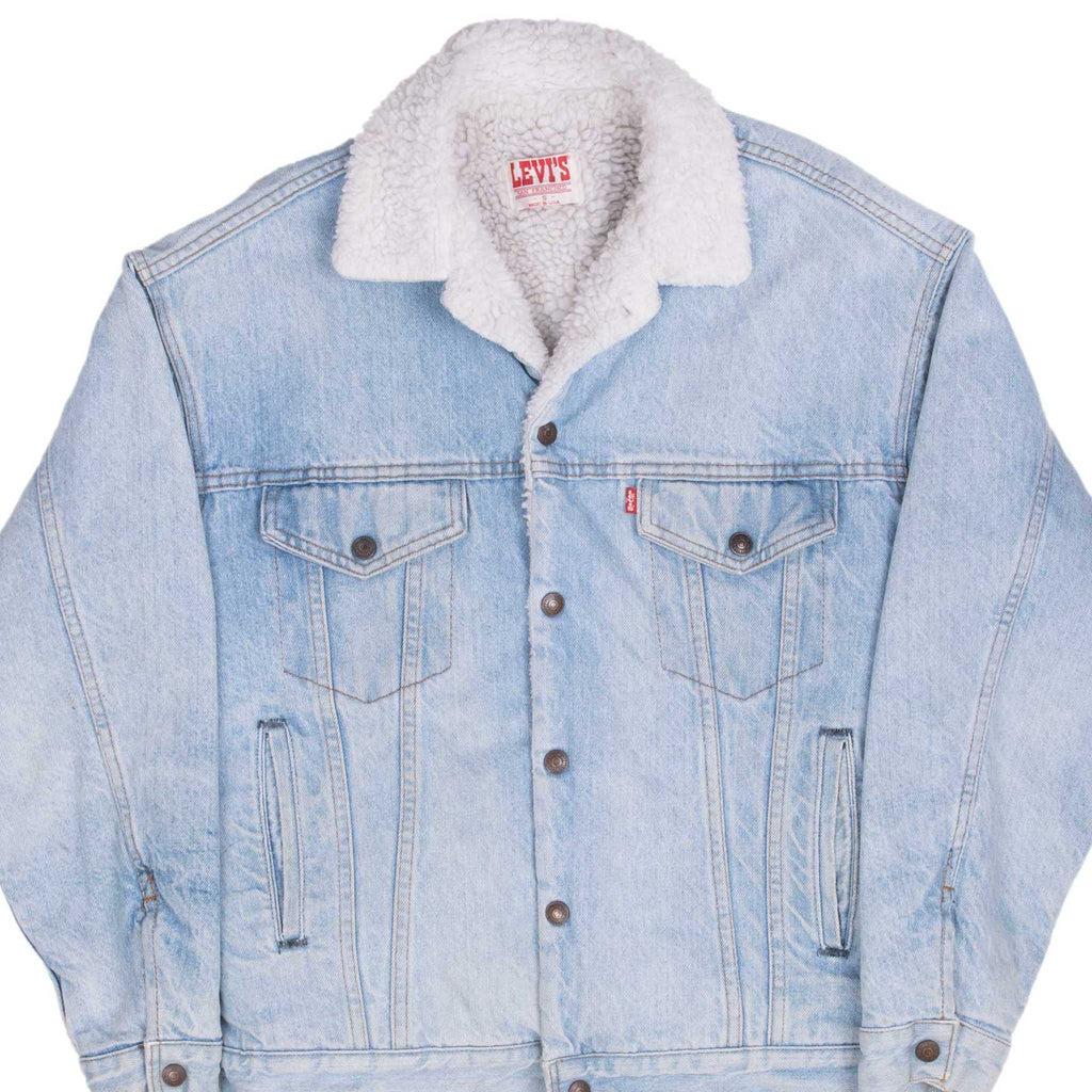 Vintage Levis Sherpa Trucker Very Light Wash Denim Jacket 1980S Size Small Made In Usa