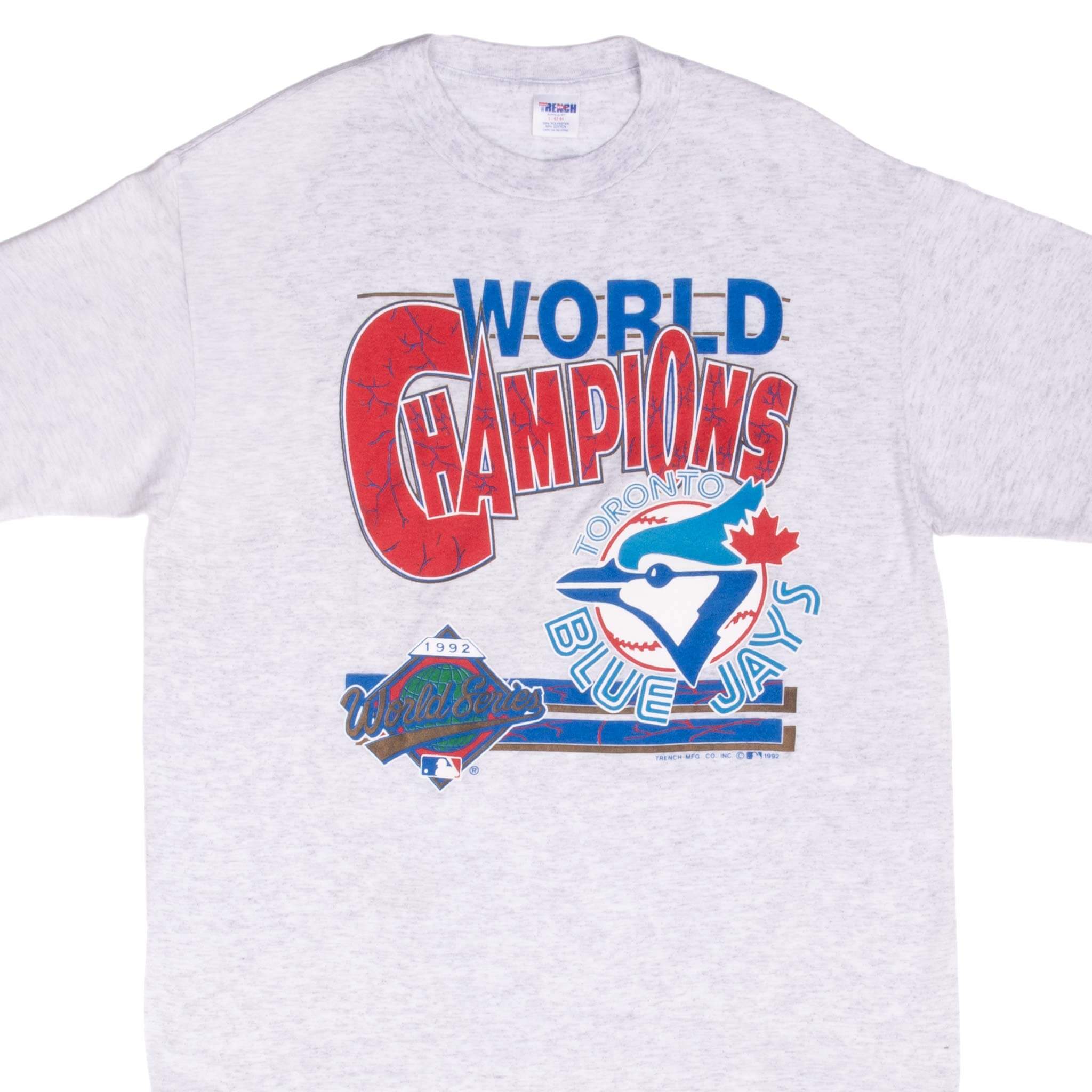 Vintage Mlb Toronto Blue Jays World Champions 1992 Tee Shirt Size Large Made In USA With Single Stitch Sleeves