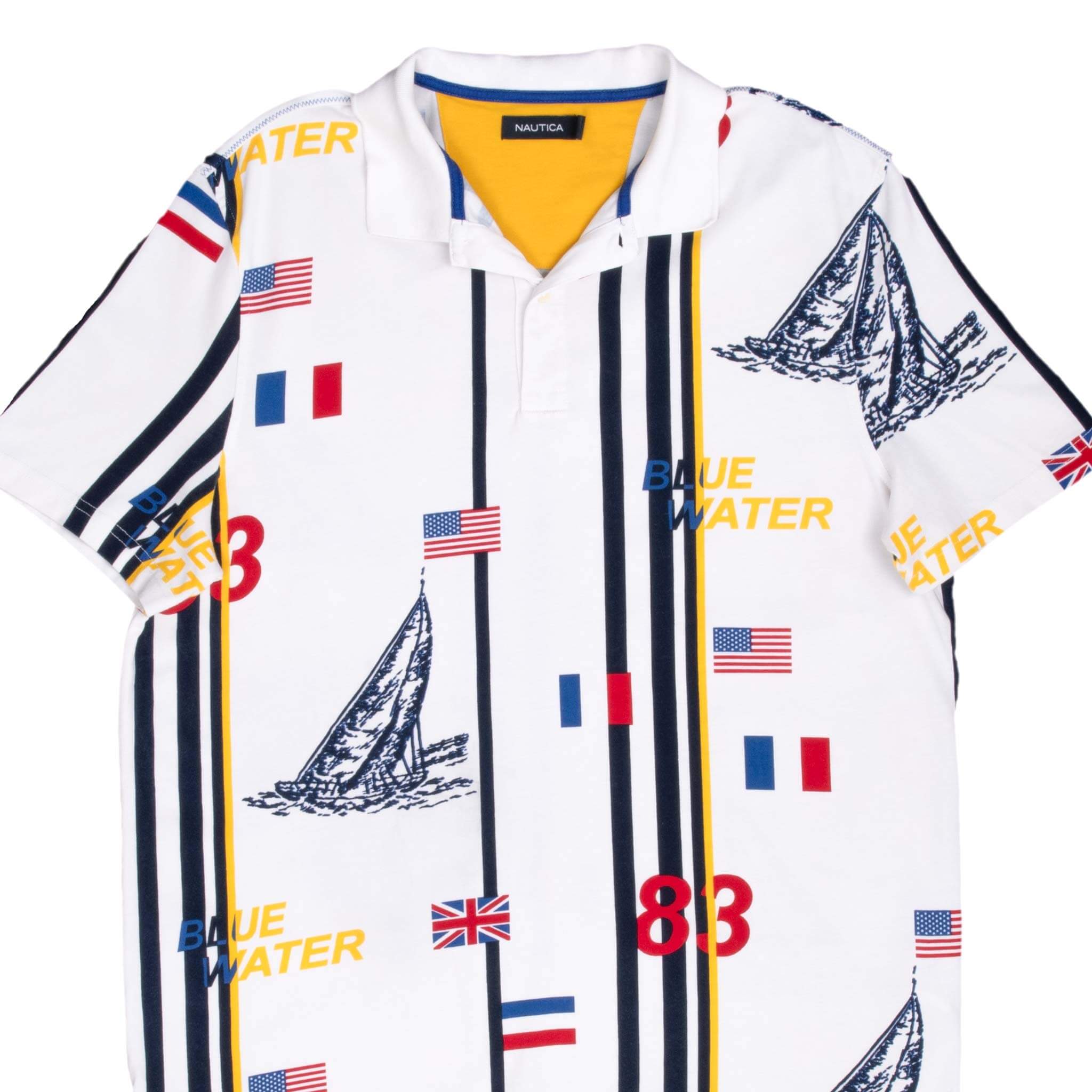 Vintage Nautica Blue Water Sailing White Polo Shirt 2000S Size Large