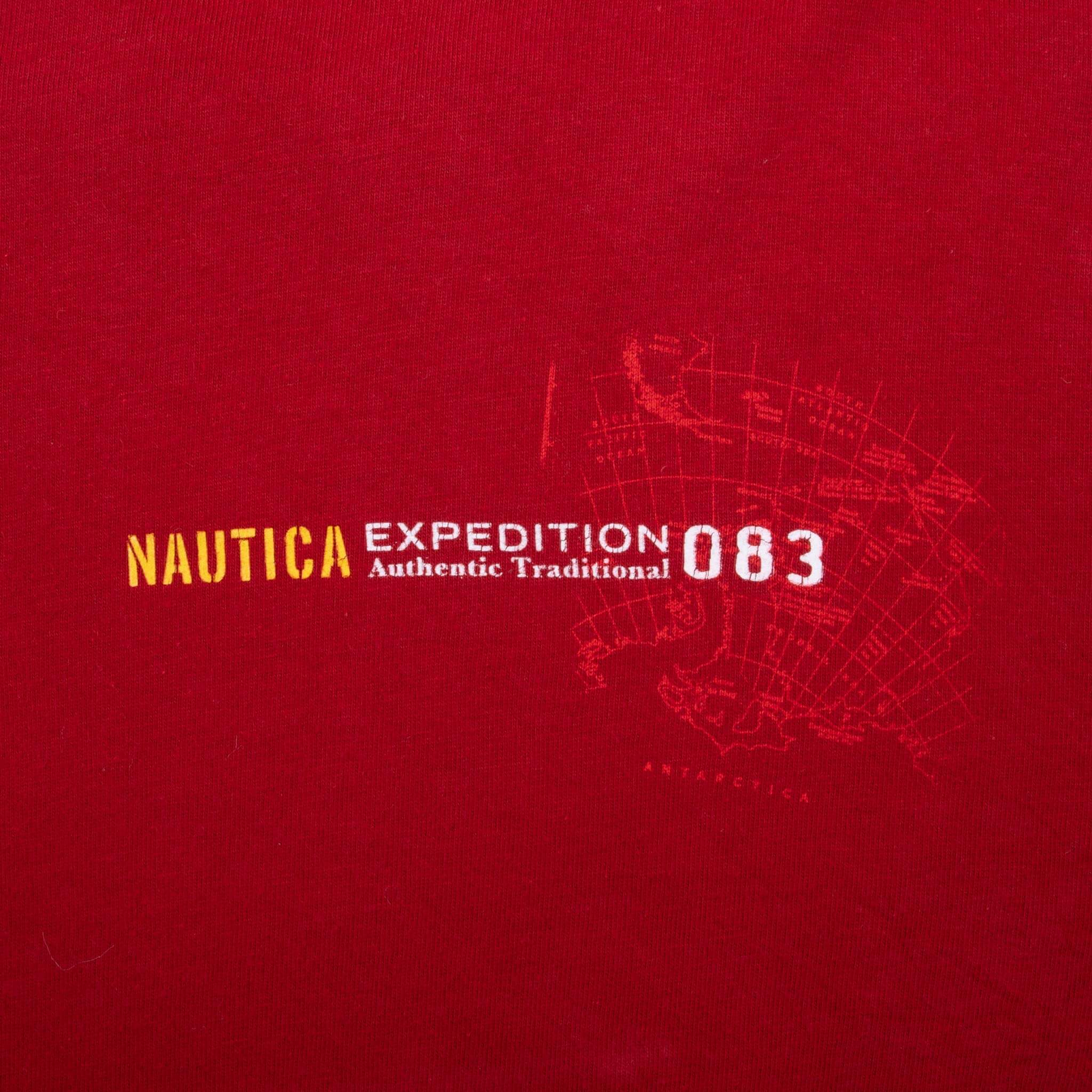 Vintage Nautica Expedition Antarctica Red Long Sleeve Tee Shirt 2000S Size XL