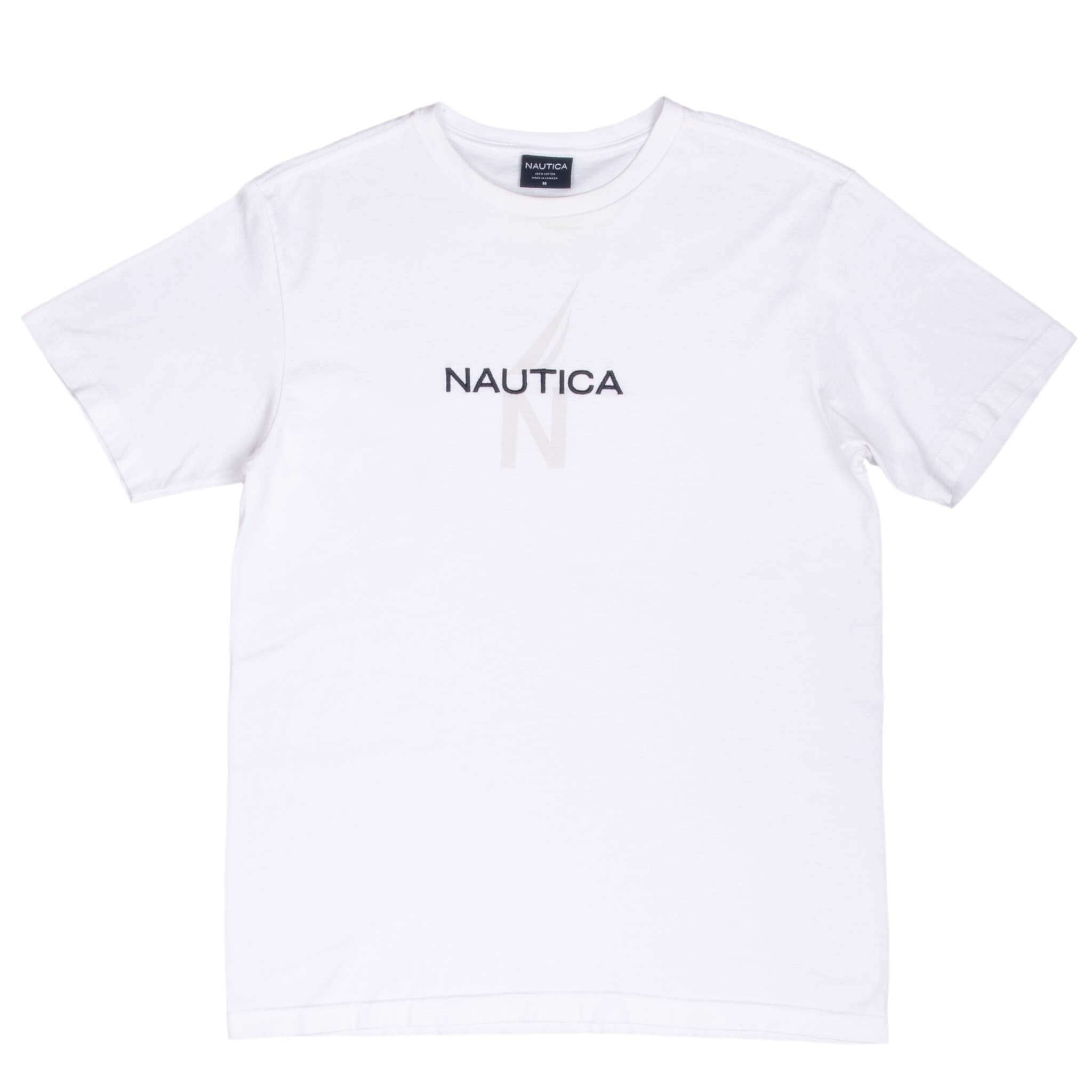 Vintage Nautica Spellout White Tee Shirt 2000S Size Medium