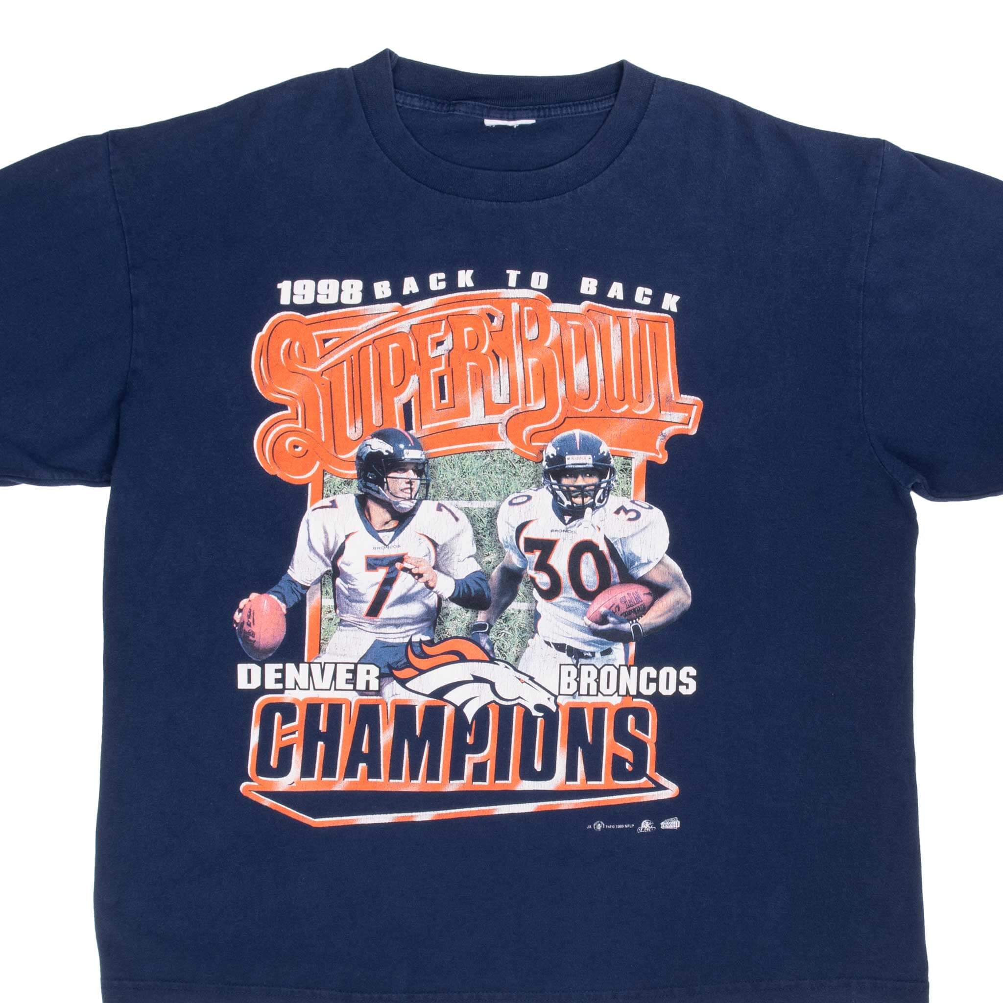 Vintage Nfl Denver Broncos Super Bowl XXXII Champions 1998 Blue Tee Shirt Size XL