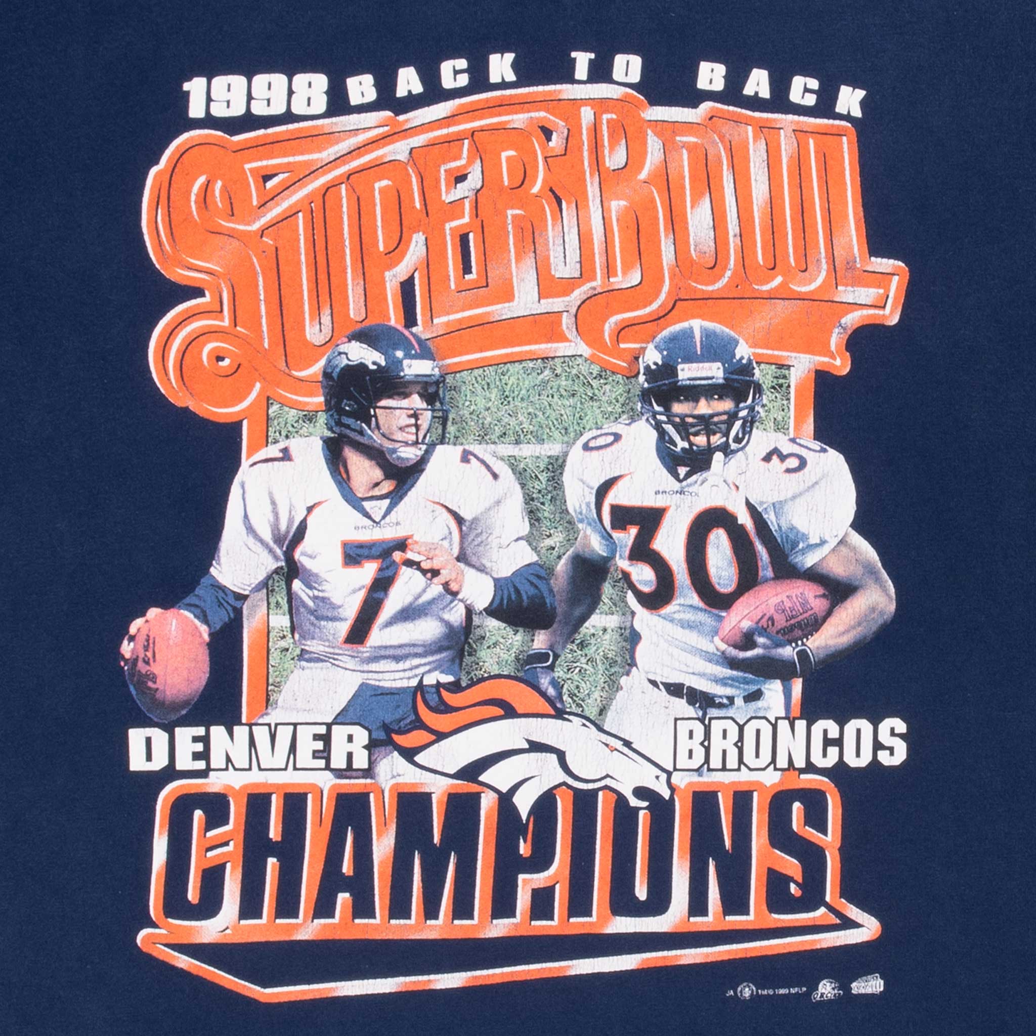 Vintage Nfl Denver Broncos Super Bowl XXXII Champions 1998 Blue Tee Shirt Size XL