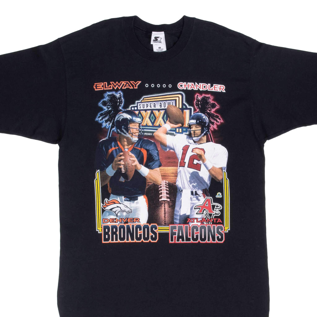 Vintage NFL Atlanta Falcons VS Denver Broncos Super Bowl XXXIII 1999 Black Tee Shirt Size Large