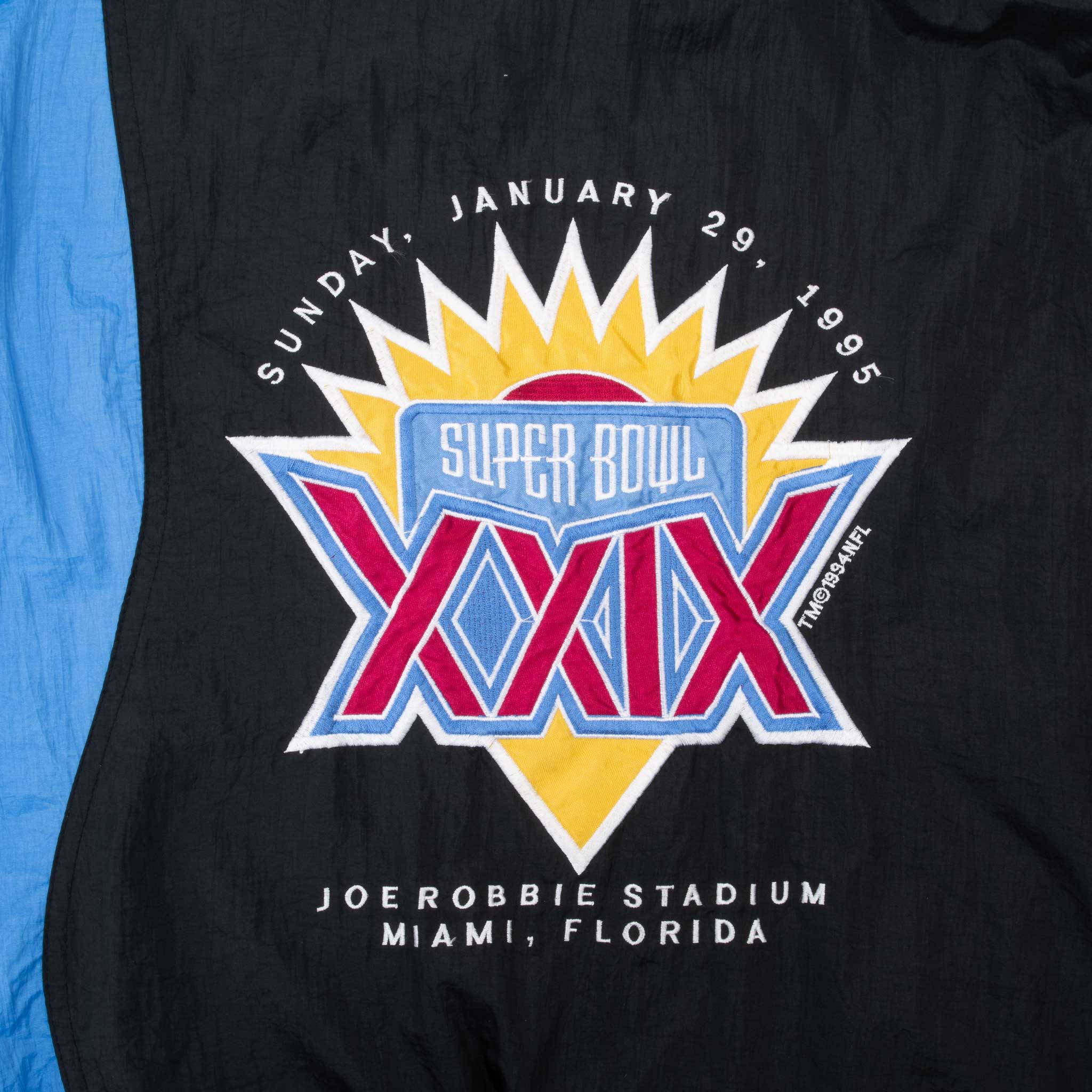 Vintage Nfl Super Bowl XXIX 1995 Miami Blue and Black Windbreaker Jacket 1995 Size Large