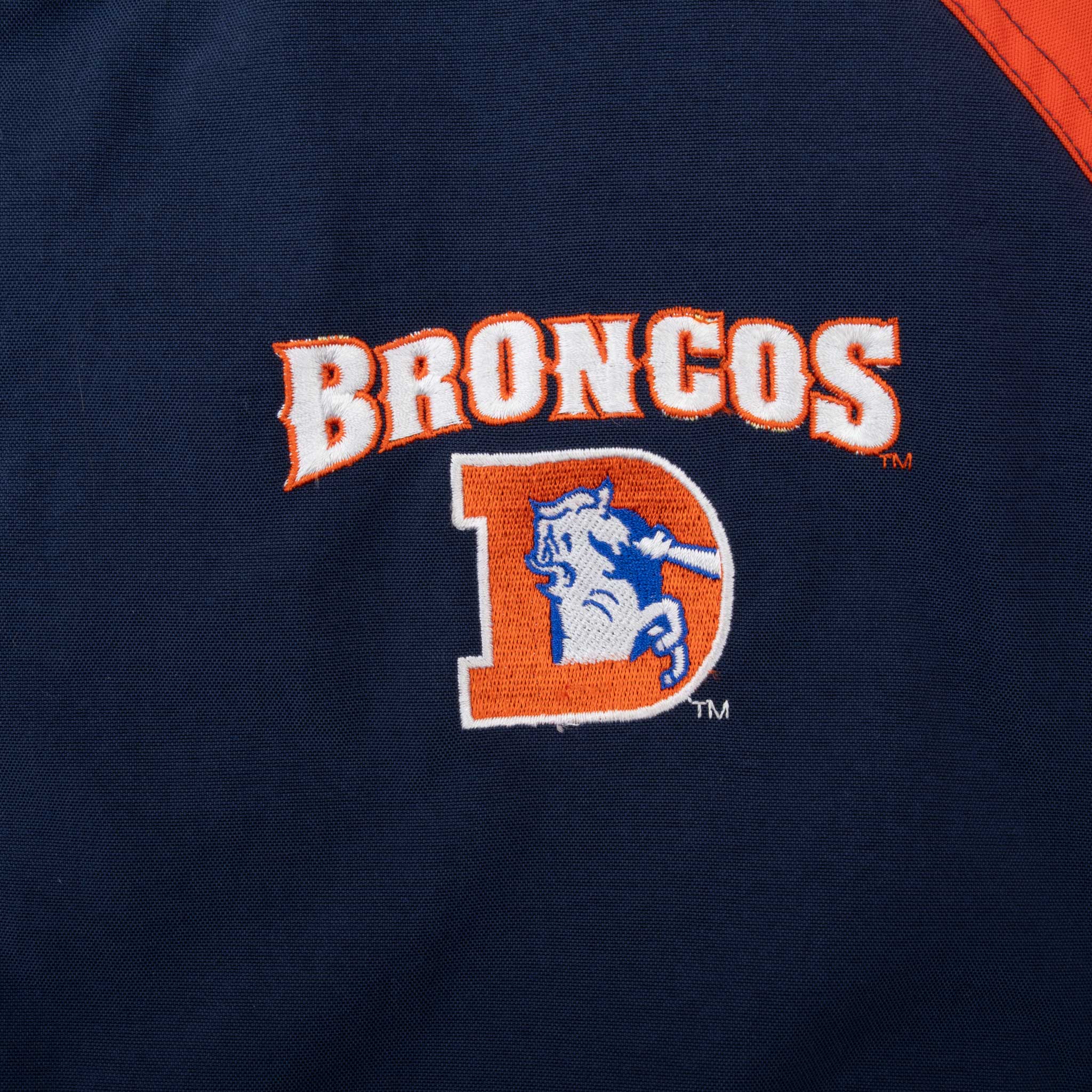 Vintage Nike Nfl Denver Broncos Blue and Orange Bomber Jacket 1990S Size 2XL