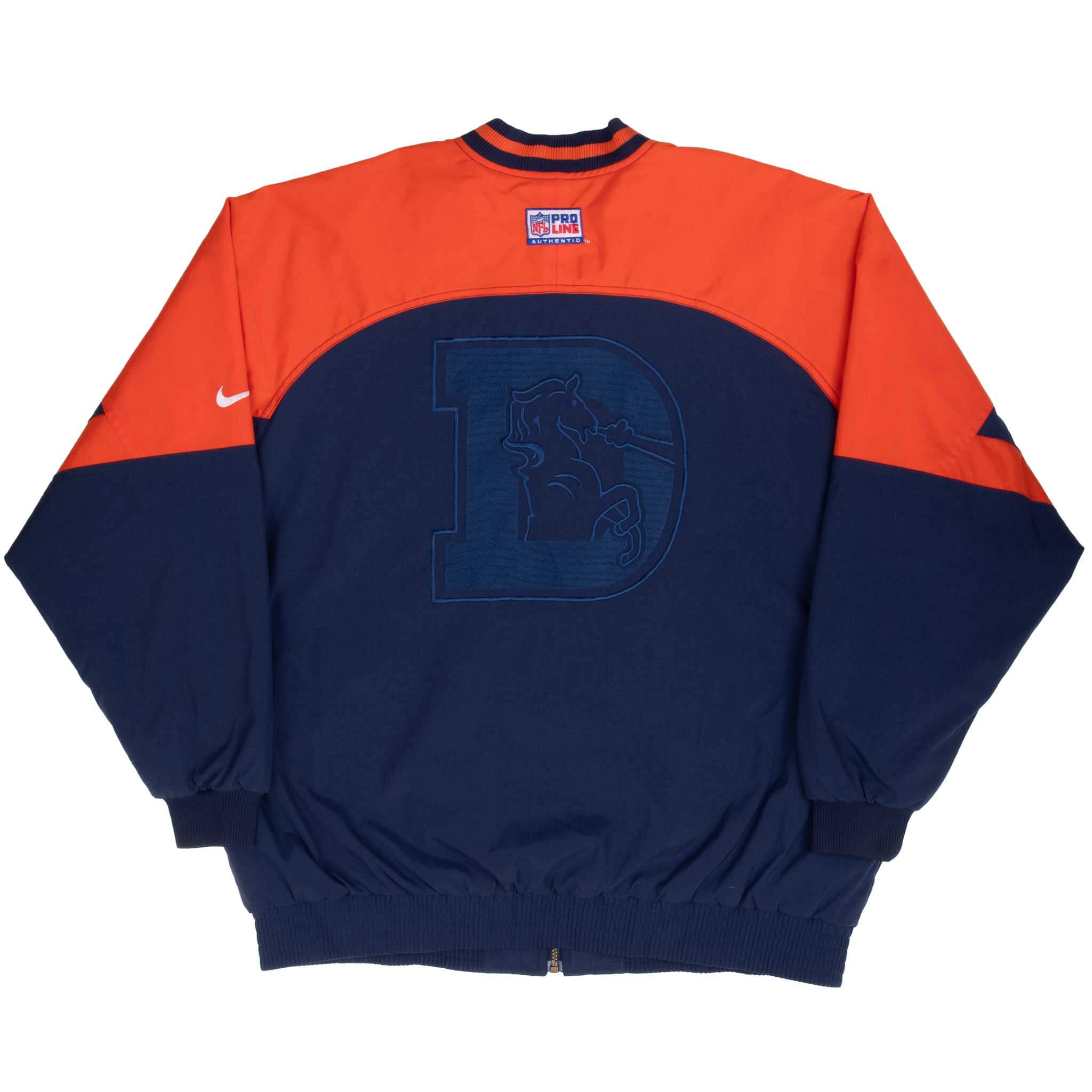 Vintage Nike Nfl Denver Broncos Blue and Orange Bomber Jacket 1990S Size 2XL