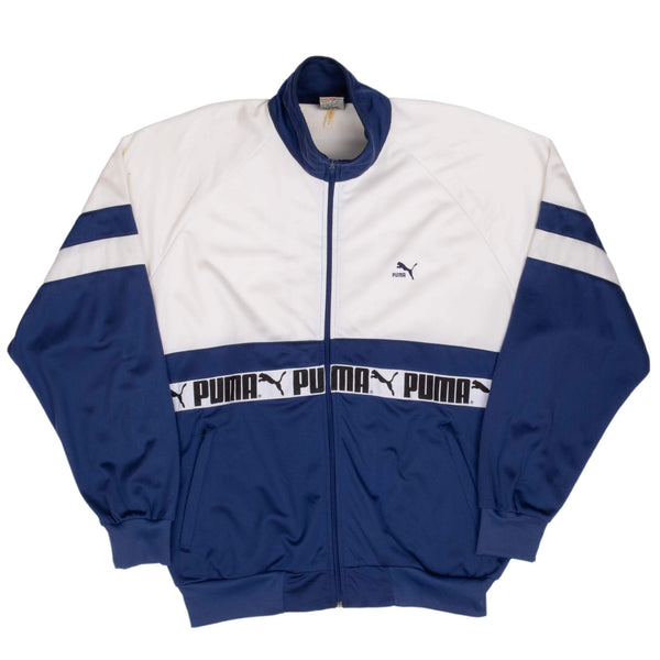 Vintage Puma Track White and Blue Jacket 1980S Size Large