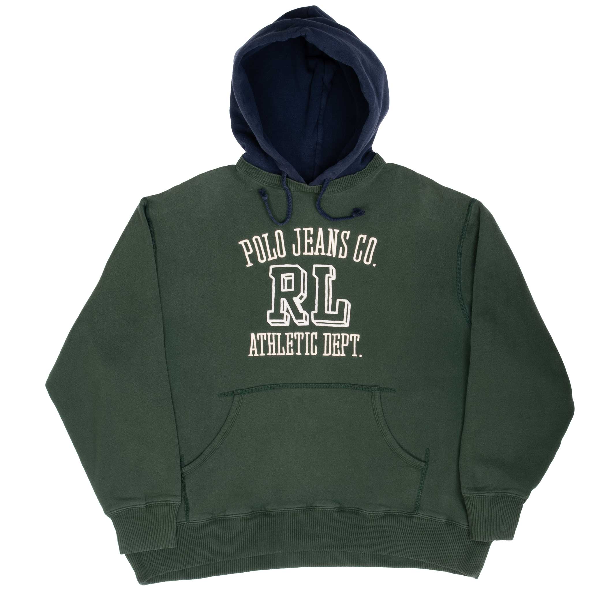 VINTAGE RALPH LAUREN POLO JEANS GREEN HOODIE SWEATSHIRT 1990S 2XL Vintage rare usa