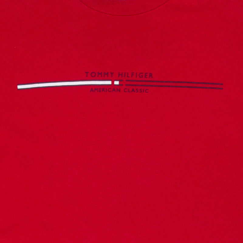 VINTAGE TOMMY HILFIGER SPELLOUT RED TEE SHIRT 1990S XL