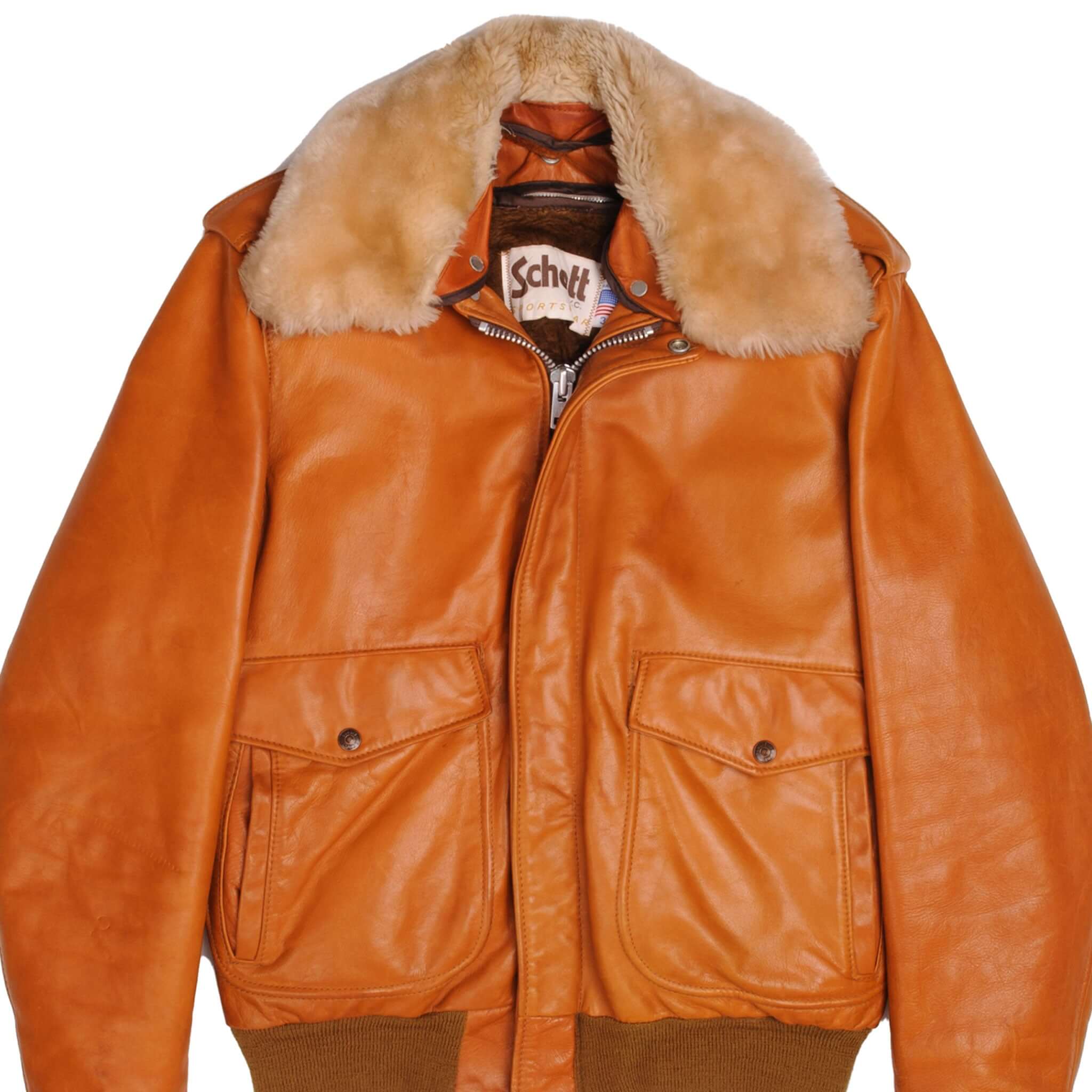 Vintage Schott Nyc Bomber Leather Jacket 1970S 1980S Size 38 Made In Usa With Removable Liner And Fur.