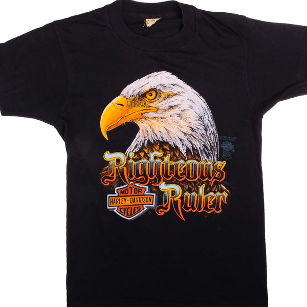 CAMISETA VINTAGE HARLEY DAVIDSON CON EMBLEMA 3D, AÑOS 80, TALLA PEQUEÑA, FABRICADA EN EE. UU.