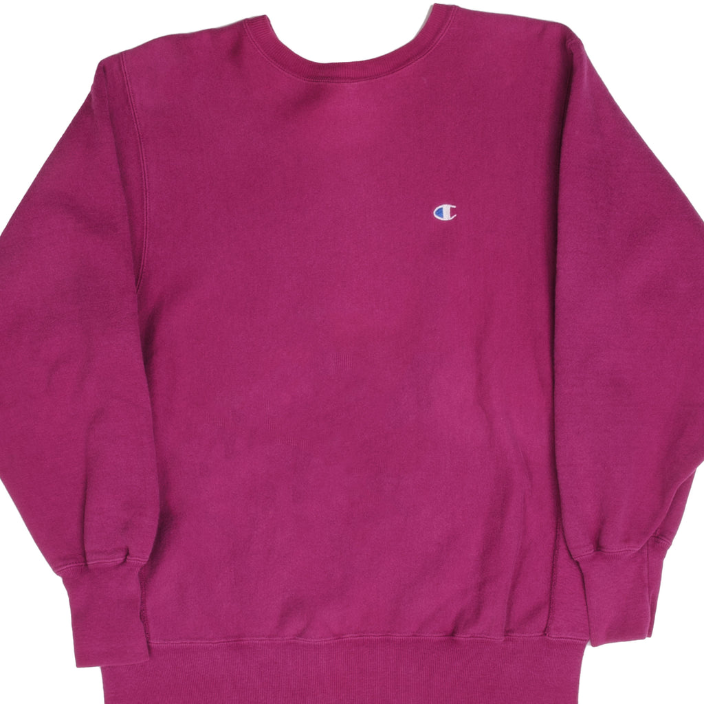 Vintage Fuchsia Champion Small Logo Reverse Weave Sweater 90S Size L Made In USA
