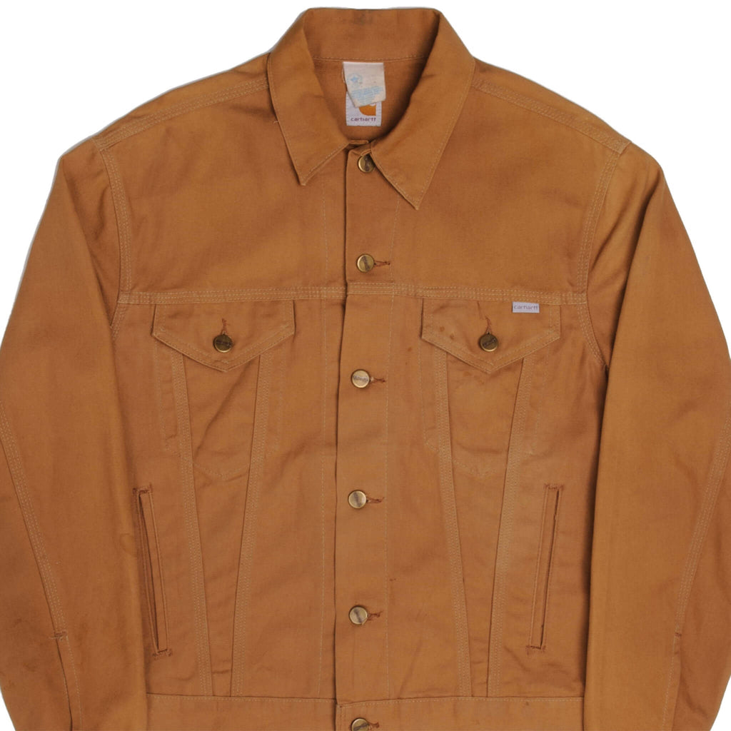 Vintage Carhartt Sherpa Lined Sandstone Denim Jacket 1990S Size Large Made In Usa