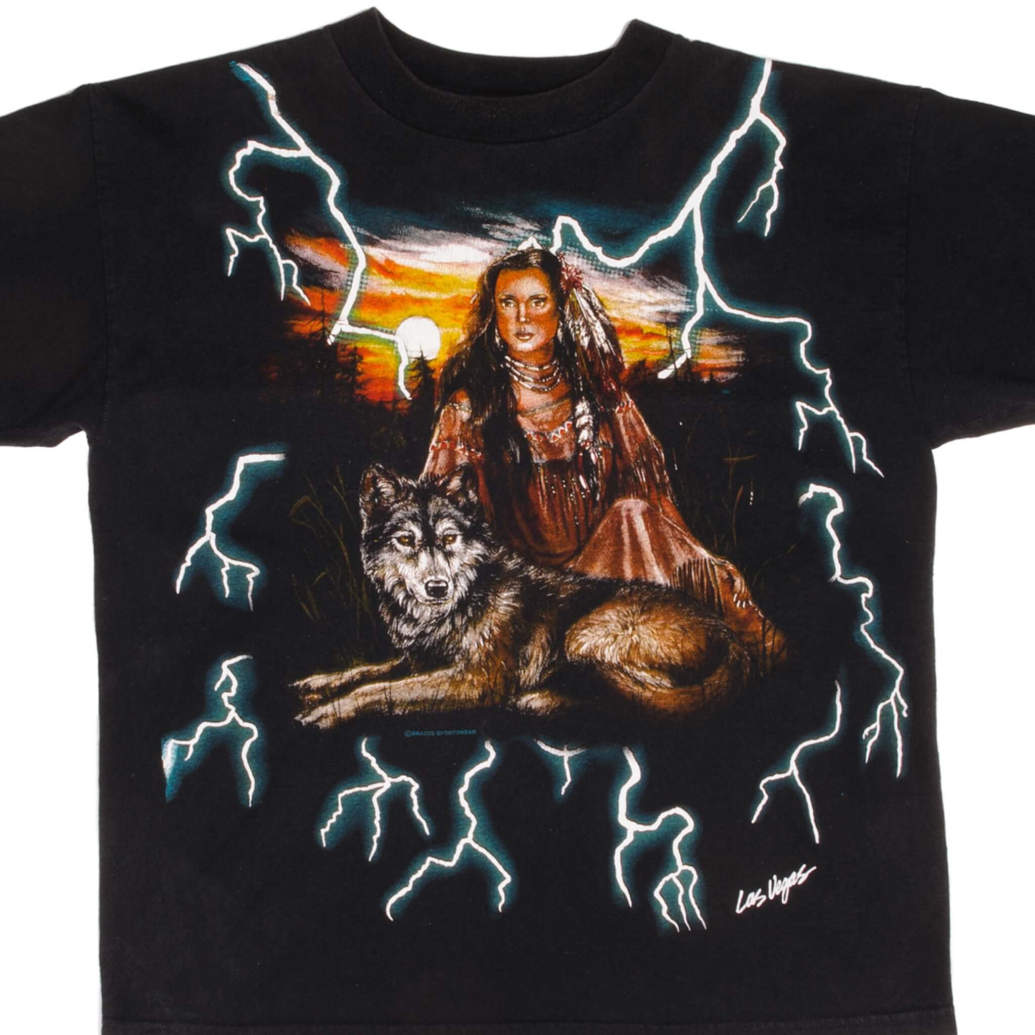 Vintage Animal Print All Over Print USA Thunder Las Vegas Tee Shirt 1990 Size Large Brazos Sportswear