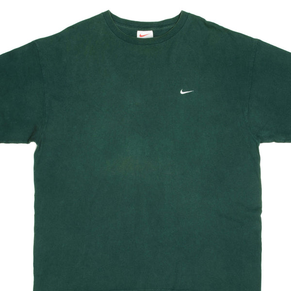 Vintage Nike Small Swoosh Embroidered Green Tee Shirt Late 1990s Size XL Made In USA