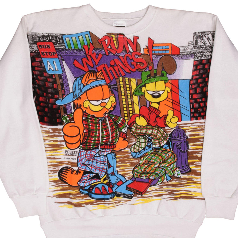 VINTAGE ALL OVER PRINT GARFIELD BY FREEZE NEW YORK SWEATSHIRT 1994 SIZE LARGE