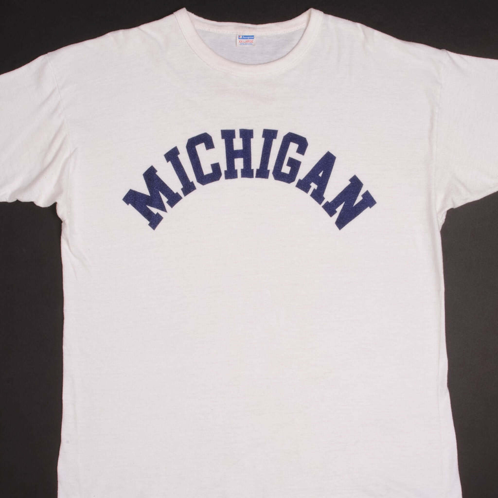 Vintage Champion Michigan University Tee Shirt Early 1980S Size XL Made In USA With Single Stitch Sleeves