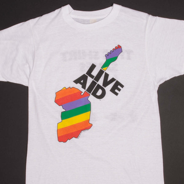 CAMISETA VINTAGE DEL FESTIVAL DE CONCIERTOS DE LA FUNDACIÓN LIVE AID DE 1985, EN TAMAÑO PEQUEÑO, FABRICADA EN EE. UU.