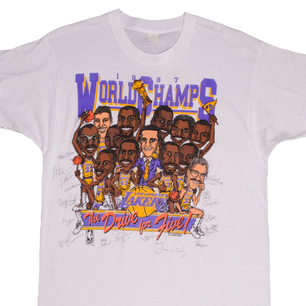 Vintage NBA Los Angeles Lakers World Champs 1987 Tee Shirt Size Medium With Single Stitch Sleeves 