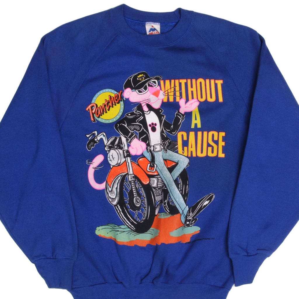 Vintage Blue Pink Pather Without A Cause Cartoon Sweatshirt 1980S Size Large Made In USA