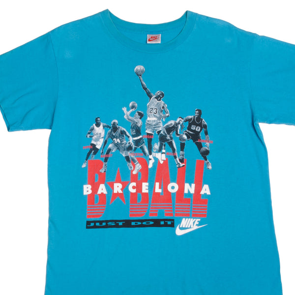Vintage Nike B Ball Barcelona With Jordan, Pippen, Barkley, Stockton, Mullin, Robinson Tee Shirt 1987-1994 Size Large Made In USA With Single Stitch Sleeves.