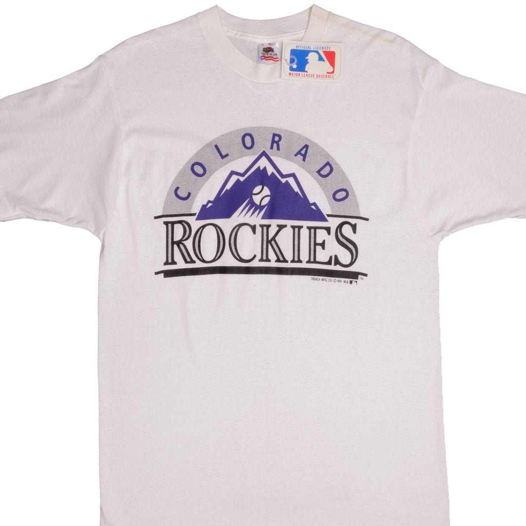 Vintage MLB Colorado Rockies Tee Shirt 1991 Size Medium Made In USA With Single Stitch Sleeves With Tags