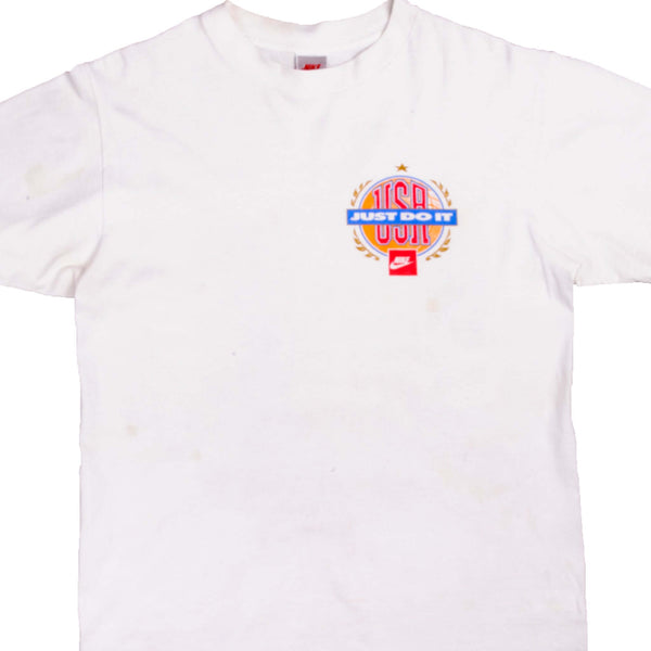 Vintage White Nike Tee Shirt 1987-1994 Size M Made In USA. With Single Stitch Sleeves.
