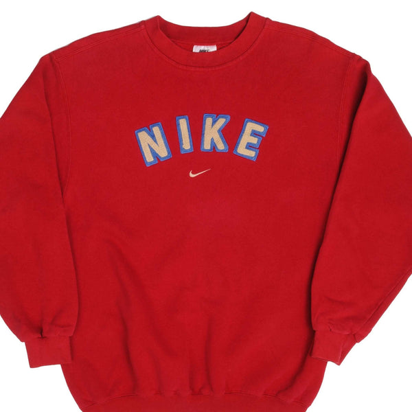 Vintage Red Nike Centered Swoosh Sweatshirt 90s Size M Made In USA.