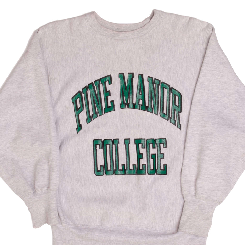 Vintage Reverse Weave Tri Blend Pine Manor College Champion Sweatshirt 1980S Size Medium Made In USA