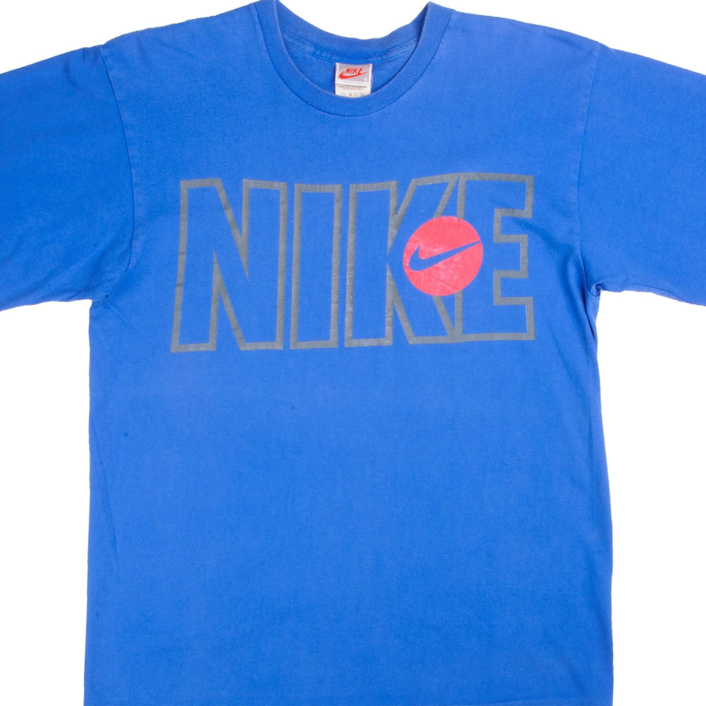 Vintage Blue Nike Tee Shirt 1987-1994 Size M Made In USA With Single Stitch Sleeves.