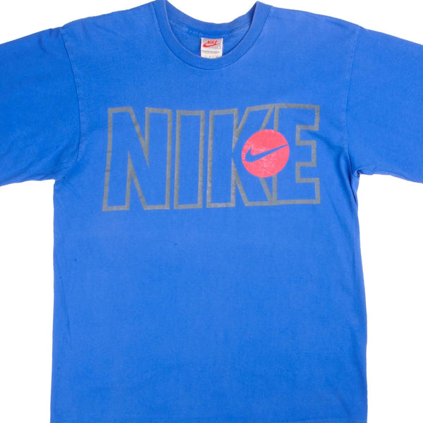 Vintage Blue Nike Tee Shirt 1987-1994 Size M Made In USA With Single Stitch Sleeves.