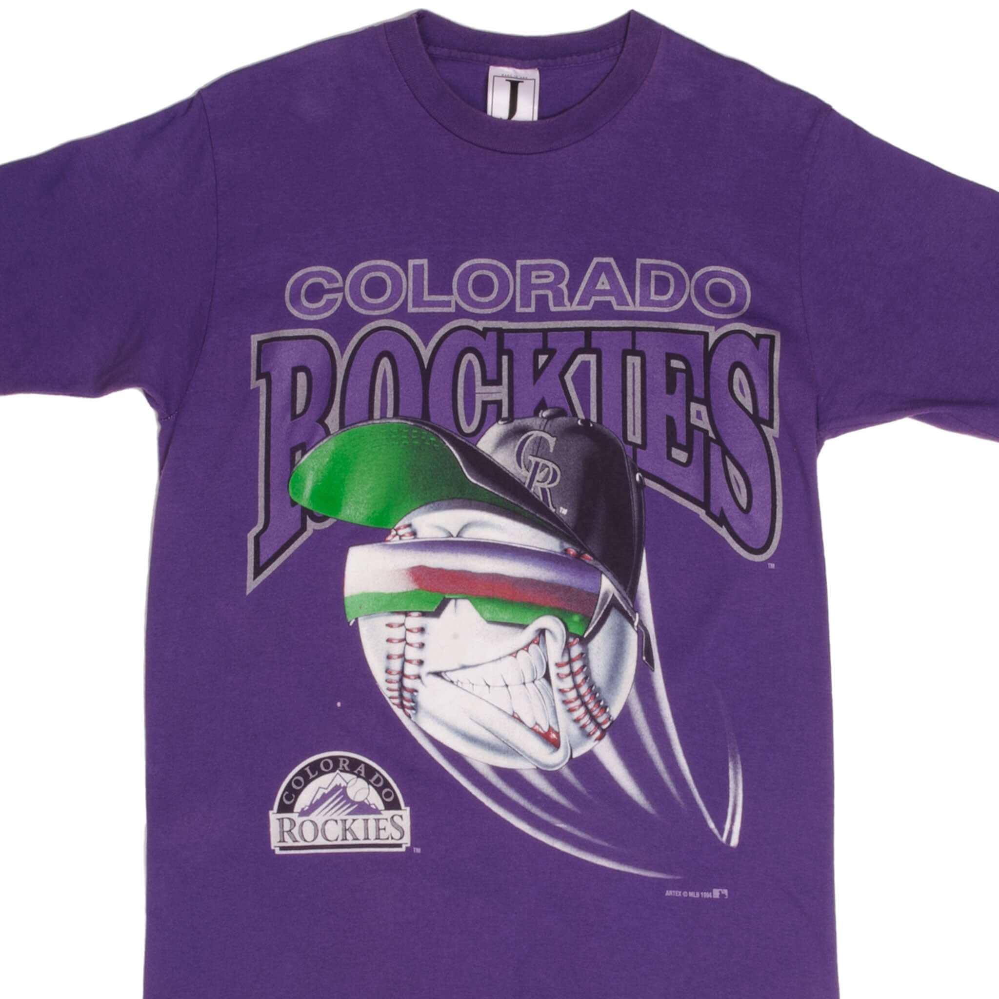 Vintage Purple MLB Colorado Rockies Tee Shirt 1994 Size Medium Made In USA With Single Stitch Sleeves 