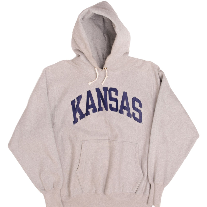 Vintage Reverse Weave Kansas University Champion Sweatshirt Hoodie 1990S Size Large Made In USA