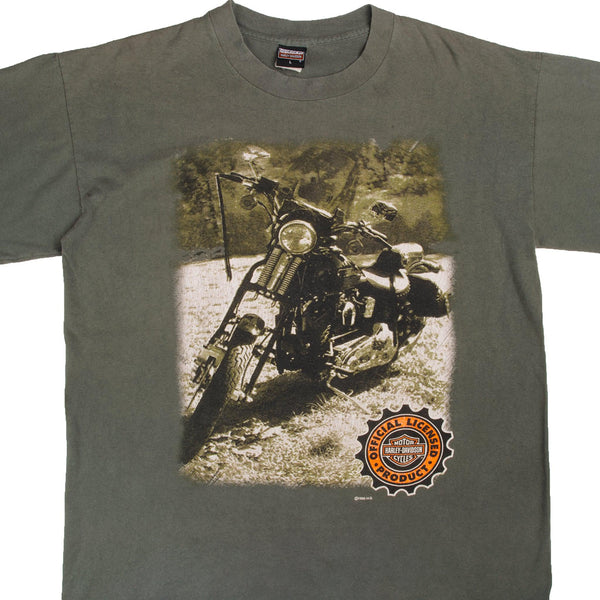 Vintage Green Harley Davidson Bike Photo Tee Shirt 1996 Size XLarge With Single Stitch. Made In USA