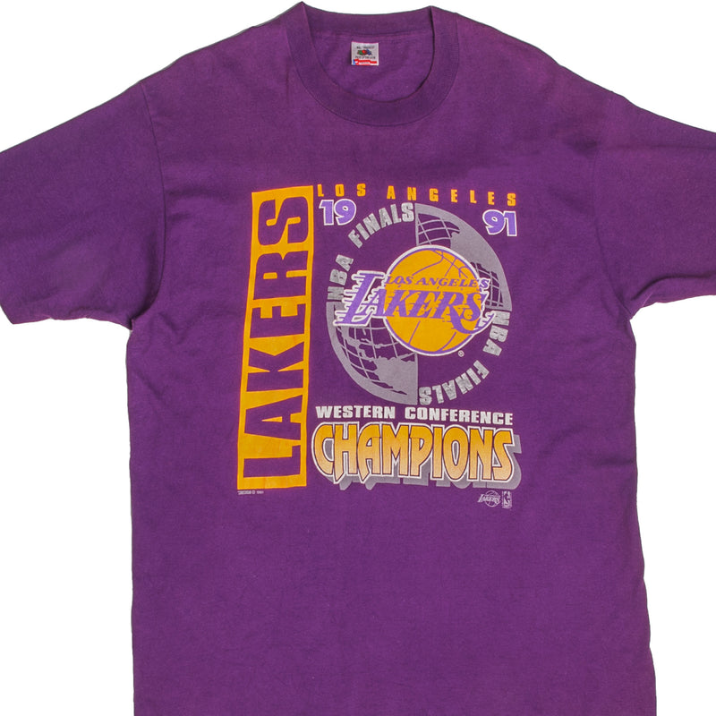 Vintage NBA Los Angeles Lakers Western Conference Champions 1991 Tee Shirt Size XL Made In USA With Single Stitch Sleeves.