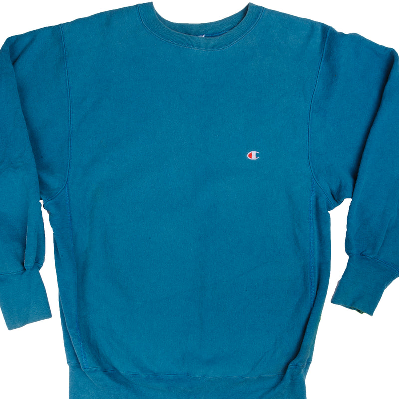 Vintage Blue Champion Small Logo Sweater 90S Size L. Made In USA.