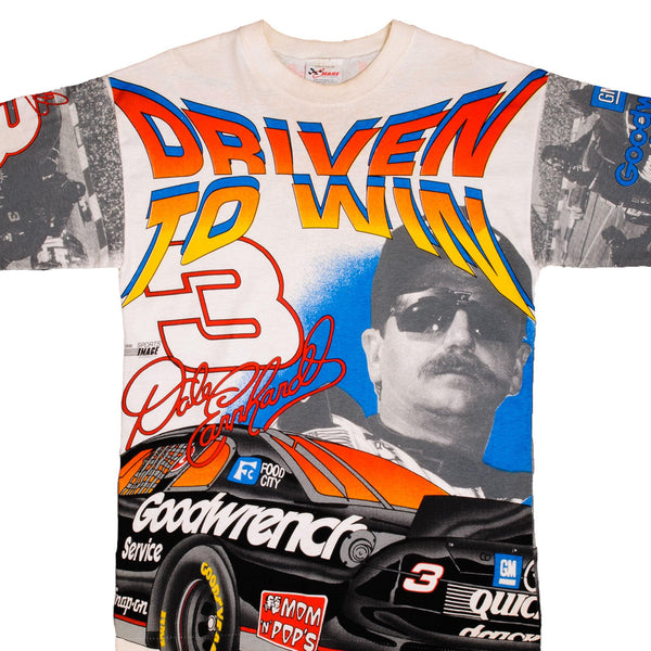 Beautiful Vintage All Over Print Nascar Dale Earnhardt Tee Shirt 1996 Size M Made In USA