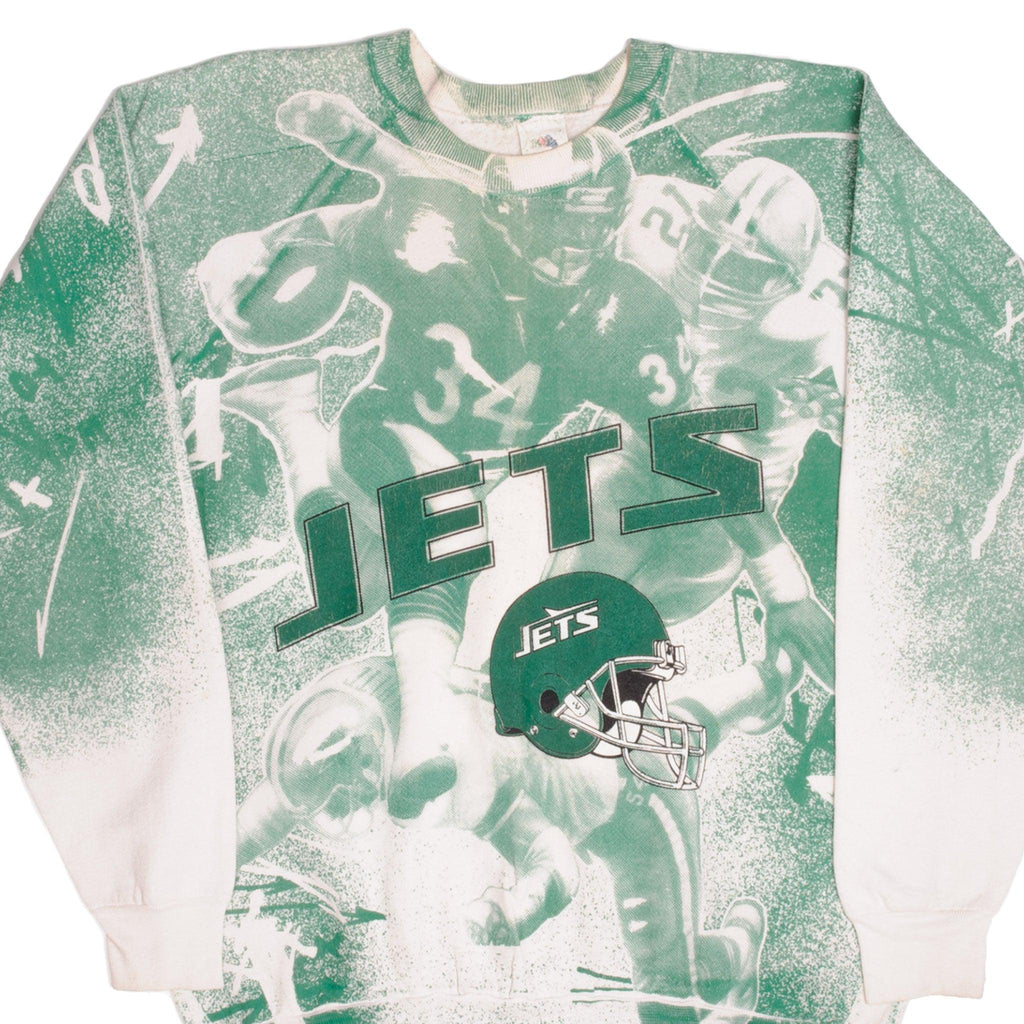 Vintage All Over Print NFL New York Jets Sweatshirt Size XL Made In USA. 1990s