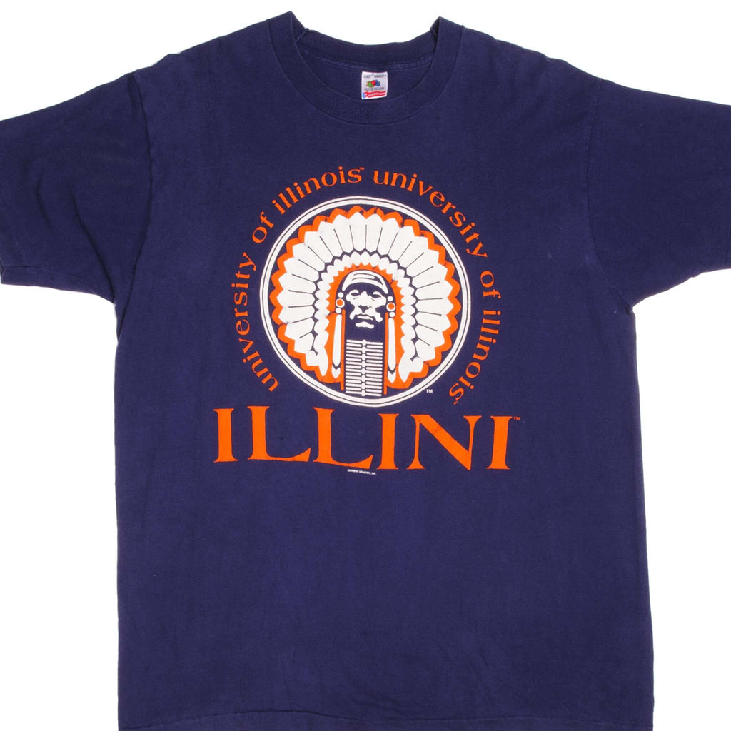 Vintage  Illini University Of Illinois Tee Shirt 90s Size 2XLarge Made In USA With Singe Stitch Sleeves